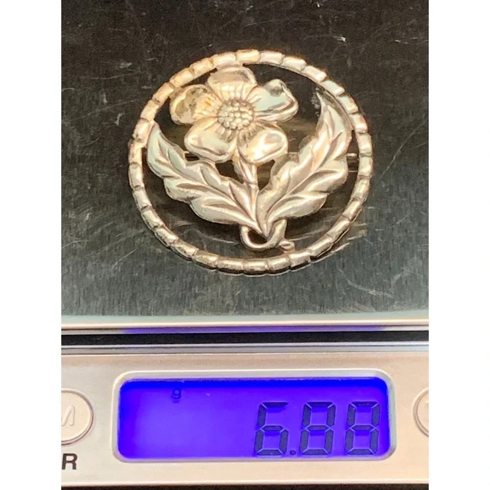 Vintage Sterling Silver Floral Brooch Round Openwork Flower Pin 6.8g 1.25